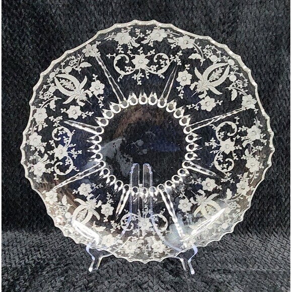 New Martinsville Prelude Etched Crystal Console Bowl Elegant Glass 1930s–1940s - Picture 2 of 8